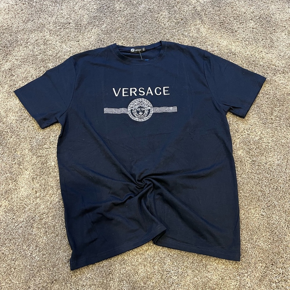 Versace Blue Short Sleeve Tee with Medusa Logo
